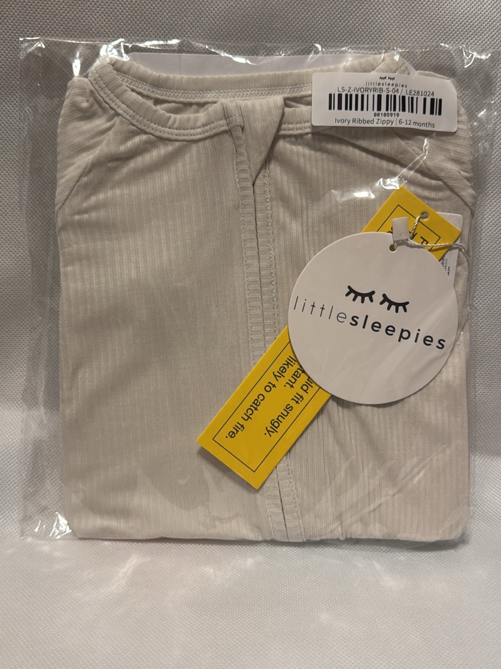 Little Sleepies Ivory Ribbed Zippy